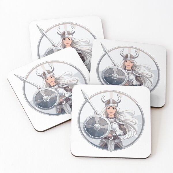 Item preview, Color portrait of a female Viking warrior in a horned helmet with a sword and shield designed and sold by Danler.