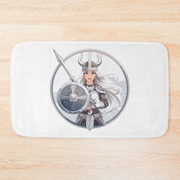 Item preview, Color portrait of a female Viking warrior in a horned helmet with a sword and shield designed and sold by Danler.