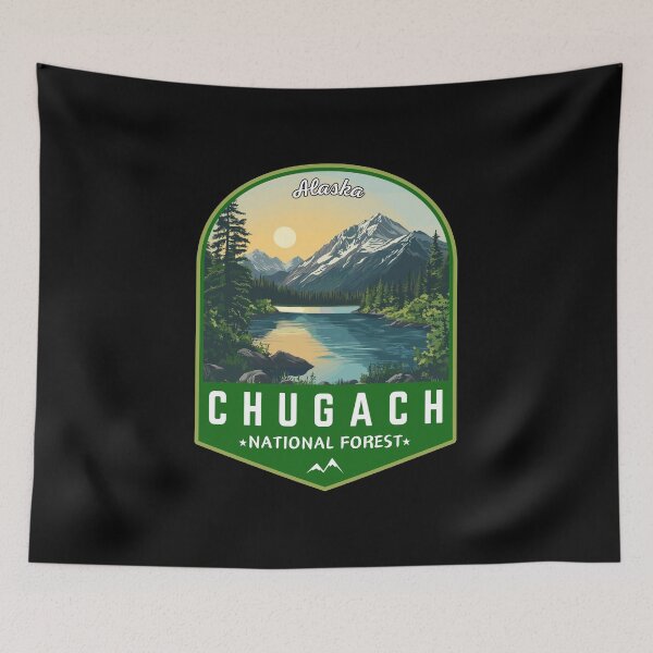 Item preview, Chugach National Forest in Alaska, USA Retro Travel Art Emblem designed and sold by MaateoDesign.