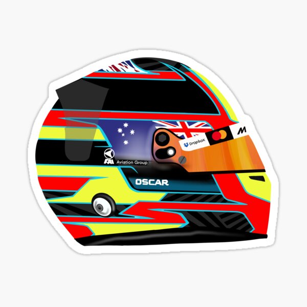 Vista previa del artículo con la obra «Boceto del casco de Oscar Piastri 2025», diseñado y vendido por Pink Polar F1.