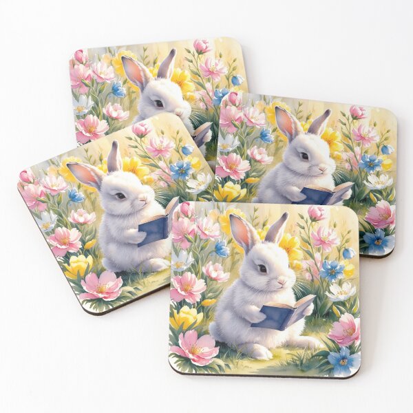 Item preview, Bunny sitting reading a book in Spring designed and sold by Nature's Palette.