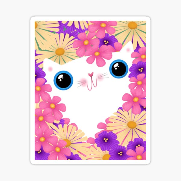 Vista previa del artículo con la obra «Flores de primavera de gato blanco», diseñado y vendido por poket.piktures.