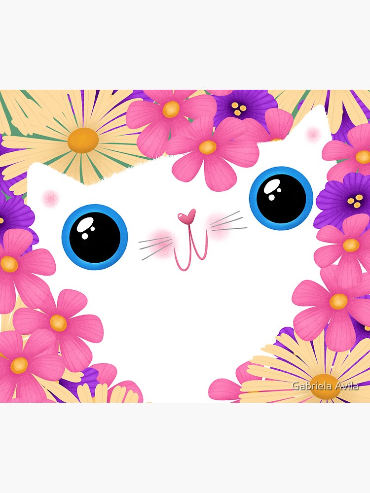 Aperçu 5 sur 5. Tapis de souris avec l'œuvre Fleurs de printemps du chat blanc créée et vendue par gal-art.