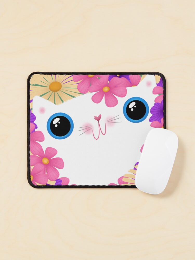 Aperçu 1 sur 5. Tapis de souris avec l'œuvre Fleurs de printemps du chat blanc créée et vendue par gal-art.