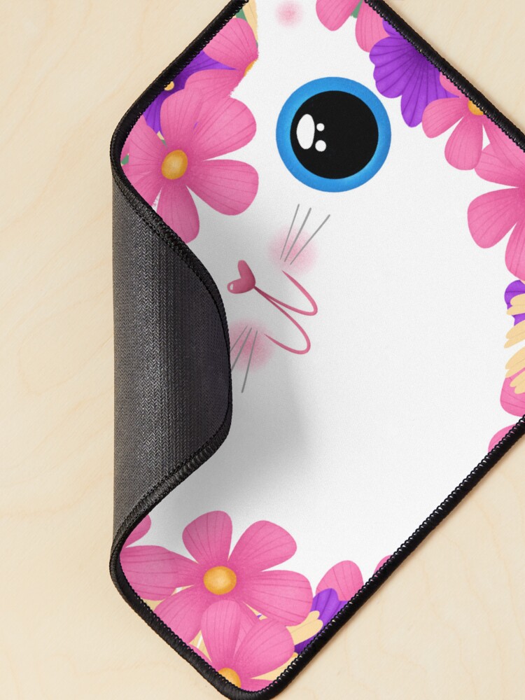 Aperçu 2 sur 5. Tapis de souris avec l'œuvre Fleurs de printemps du chat blanc créée et vendue par gal-art.