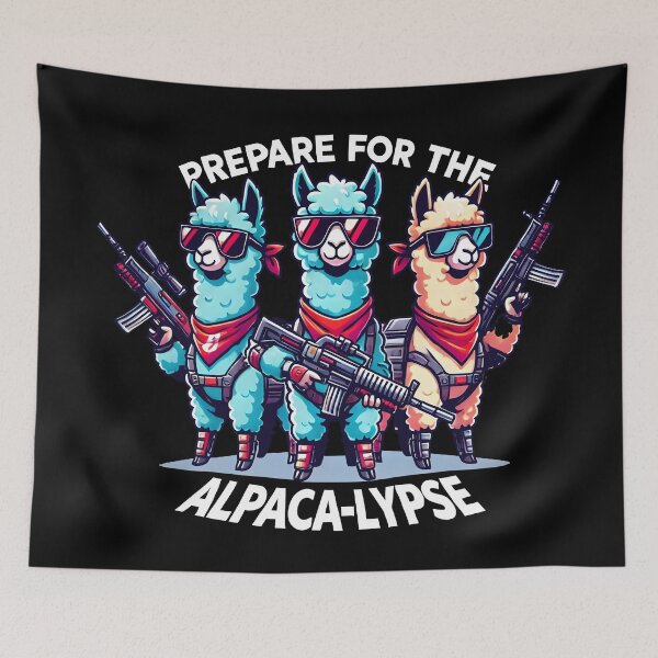 Item preview, Funny Alpaca Apocalypse | Armed Llama Squad Cartoon T-Shirt designed and sold by DrawHandArt.