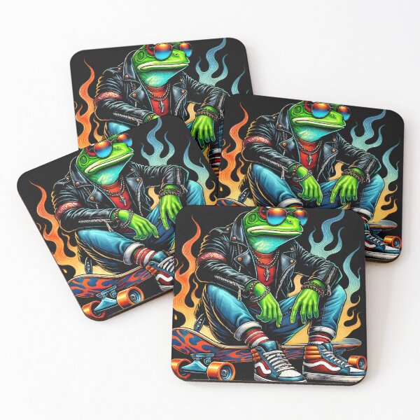 Item preview, Cool Skater Frog Art – Punk Rock Frog Illustration with Fire & Retro Biker Vibes designed and sold by DrawHandArt.