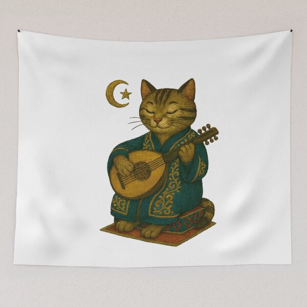 Item preview, Moroccan Cat with Oud – Embroidered Music Patch designed and sold by #Adulting Central.