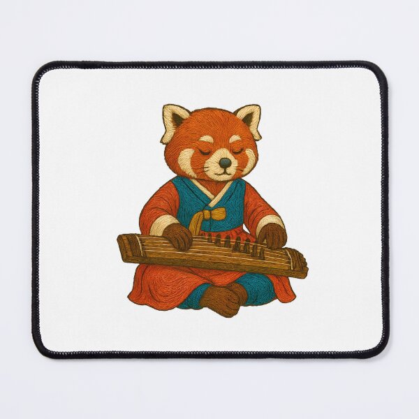 Item preview, Korean Red Panda Playing Gayageum – Embroidered Animal Art designed and sold by #Adulting Central.