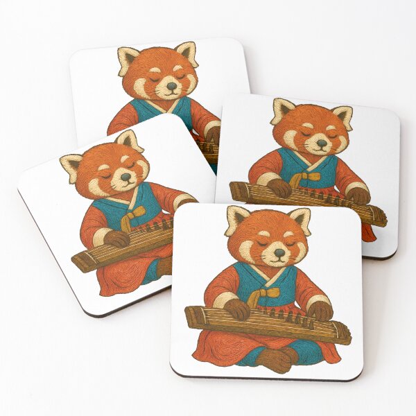 Item preview, Korean Red Panda Playing Gayageum – Embroidered Animal Art designed and sold by #Adulting Central.