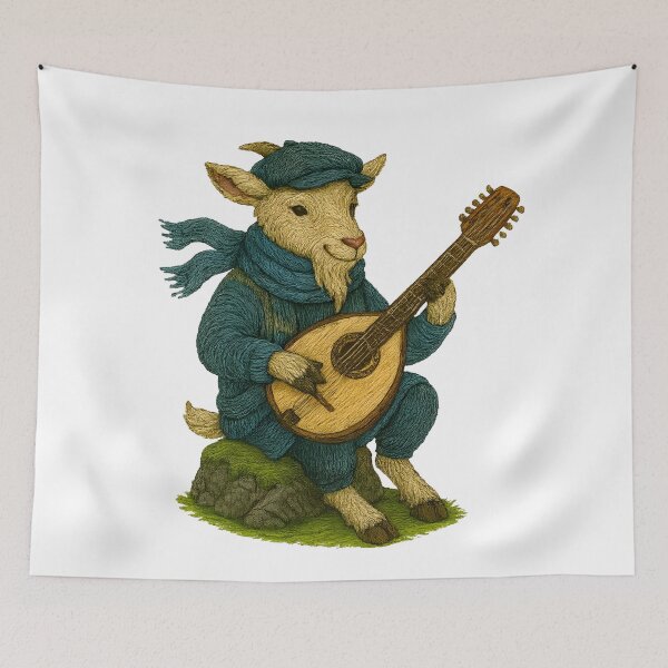 Item preview, Azorean Goat Musician – Viola da Terra Embroidered Patch designed and sold by #Adulting Central.