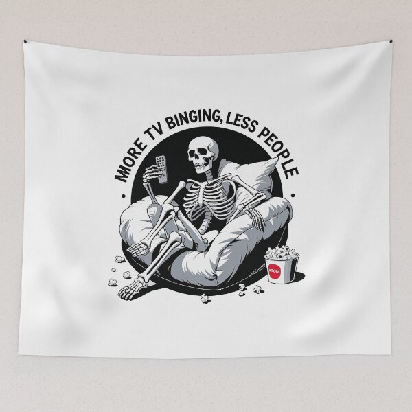 Item preview, More TV Binging Less People Skeleton T-Shirt, Funny Skeleton Tee designed and sold by fenrirwulf68.