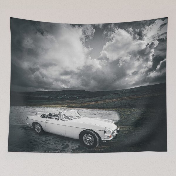 Item preview, White Classic MG Car on Grey Sky designed and sold by QuarterMoon.