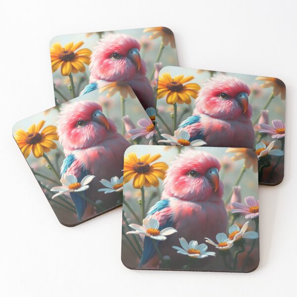 Item preview, Pink parakeet Bourke's parrot among floral bird portraiture designed and sold by EmeraldeaArt.