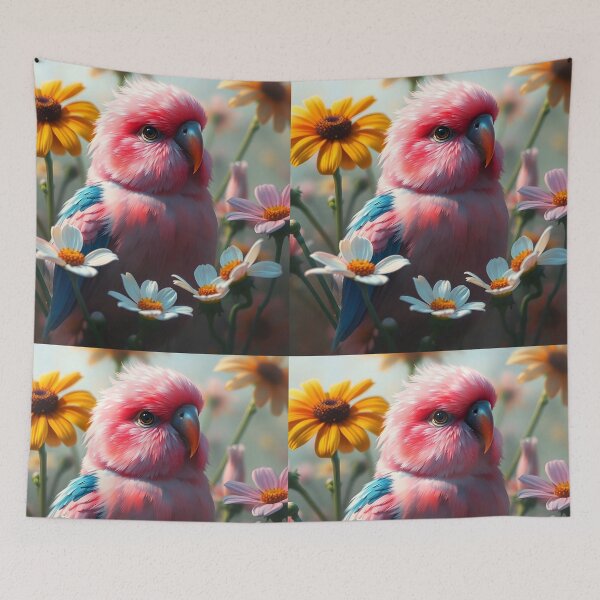 Item preview, Pink parakeet Bourke's parrot among floral bird portraiture designed and sold by EmeraldeaArt.
