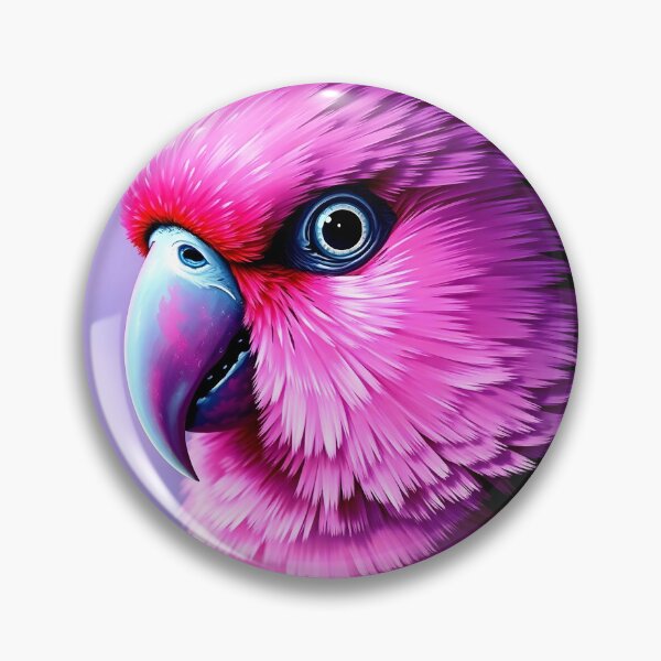 Item preview, vibrant pink parrot head portrait closeup designed and sold by EmeraldeaArt.