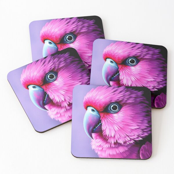Item preview, vibrant pink parrot head portrait closeup designed and sold by EmeraldeaArt.