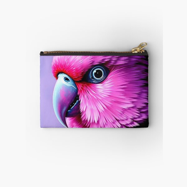 Item preview, vibrant pink parrot head portrait closeup designed and sold by EmeraldeaArt.