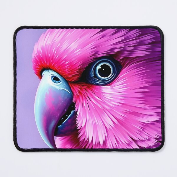 Item preview, vibrant pink parrot head portrait closeup designed and sold by EmeraldeaArt.