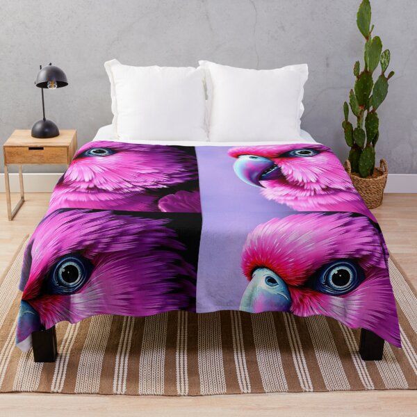 Item preview, vibrant pink parrot head portrait closeup designed and sold by EmeraldeaArt.