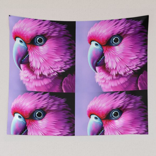 Item preview, vibrant pink parrot head portrait closeup designed and sold by EmeraldeaArt.