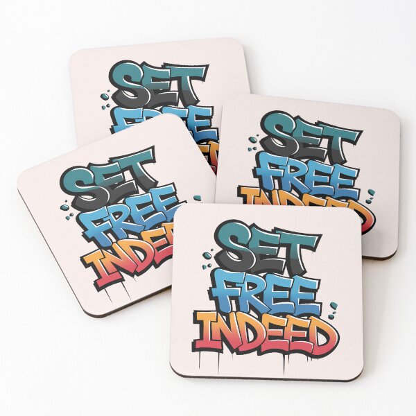 Item preview, Set Free Indeed – Bold Graffiti Christian Quote | John 8:36 Urban Faith Art designed and sold by  KnitLuv.