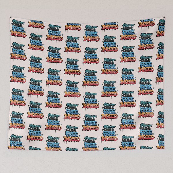 Item preview, Set Free Indeed – Bold Graffiti Christian Quote | John 8:36 Urban Faith Art designed and sold by  KnitLuv.