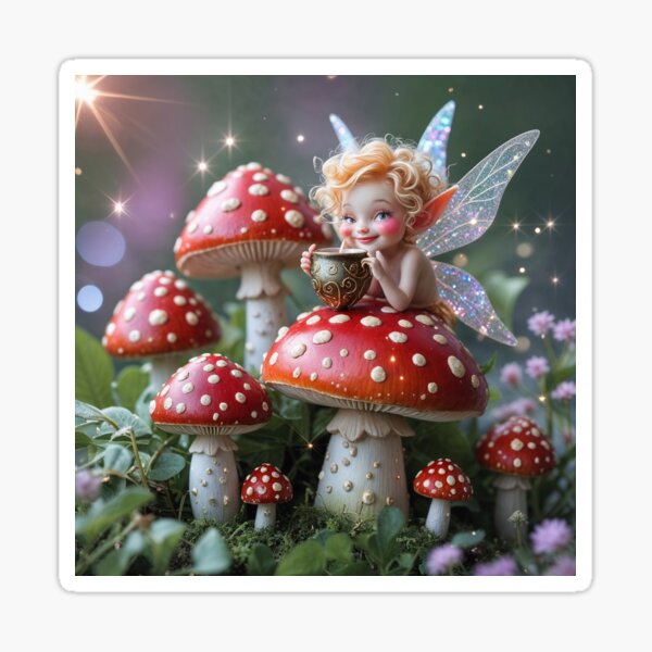 Item preview, Fairycore, Cute Fairy Mushroom Garden T-Shirt, Whimsical Fantasy Art Tee, Adorable Fairy Sitting On Mushrooms Shirt designed and sold by fenrirwulf68.