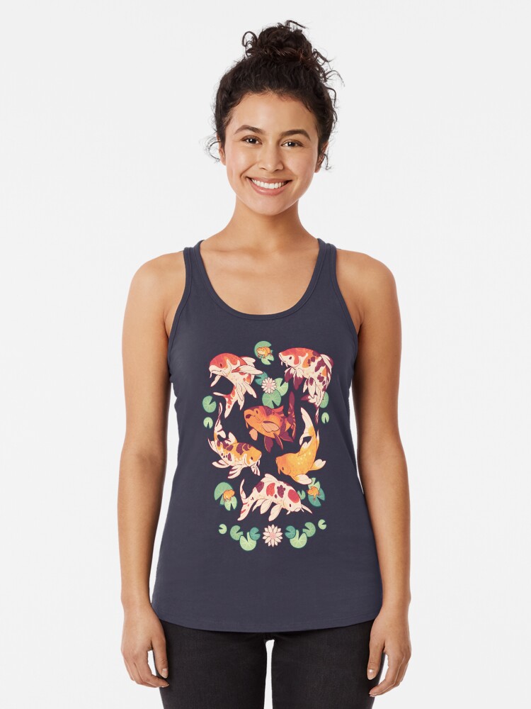 Thumbnail 1 of 3, Racerback Tank Top, Koi pond designed and sold by Colordrilos.