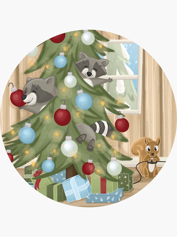Thumbnail 3 of 3, Sticker, A Raccoon Christmas designed and sold by rinalynnedotcom.
