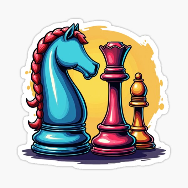 Retro Sunset Chess Pieces Sticker - Colorful Strategic Design Vinyl Decal for Players