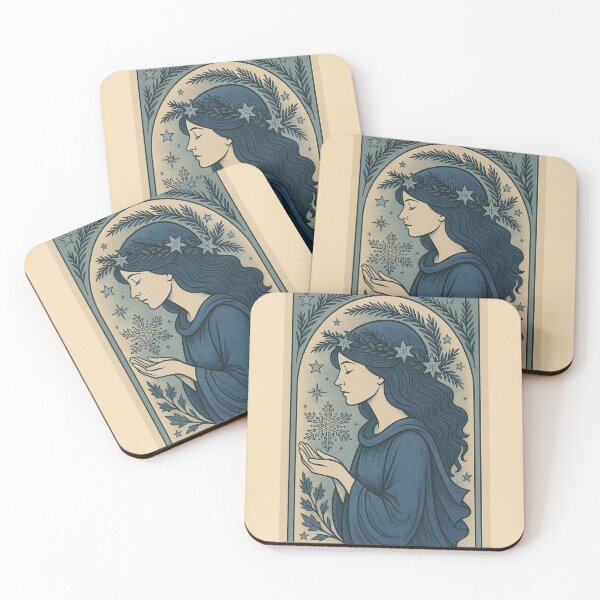 Item preview, Winter Woman with Snowflake and Fir Branches in Vintage Style designed and sold by Lacritsa .