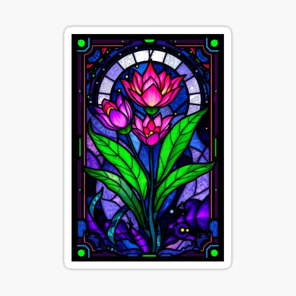 Item preview, Fuchsia Lotus Stained Glass designed and sold by Sachie's Studio.