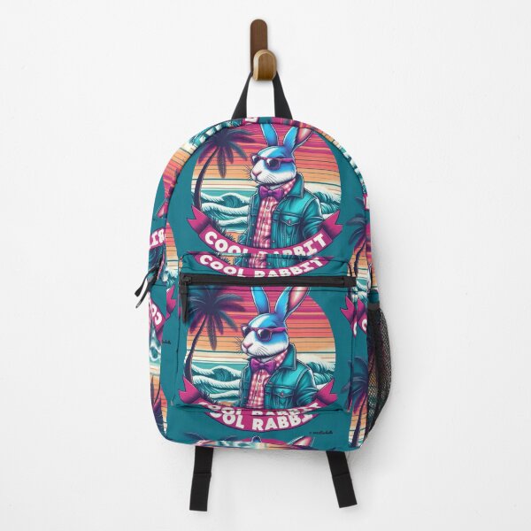 Item preview, Cool Rabbit Wearing Sunglasses in Retro Waves and Palm Trees Design designed and sold by Yogibear & Rachelle .