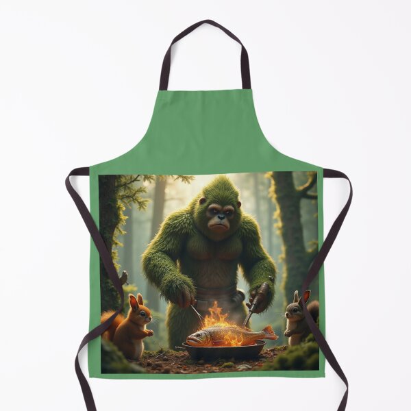Item preview, Sasquatch frying a big fish for his forest friends designed and sold by seahorse crossing.