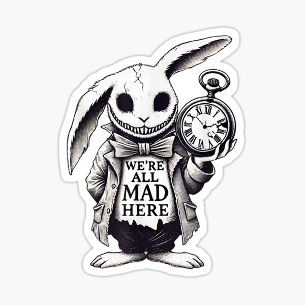 Item preview, Quote Fun Alicee in Wonderland ANIMAL We're All Mads Here Rabbit Hatter  designed and sold by DavidZunigax0.