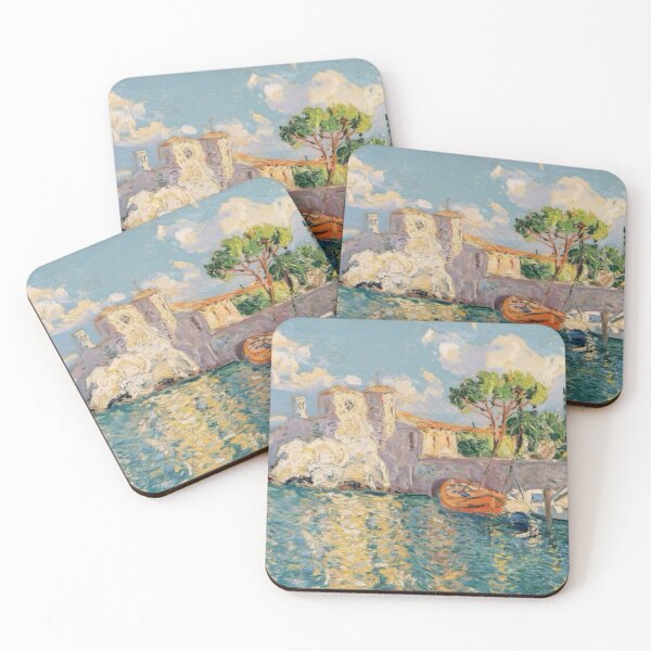 Item preview, Sunlit Coastal Village with Boats – French Impressionist Style Painting designed and sold by CARRAANN.