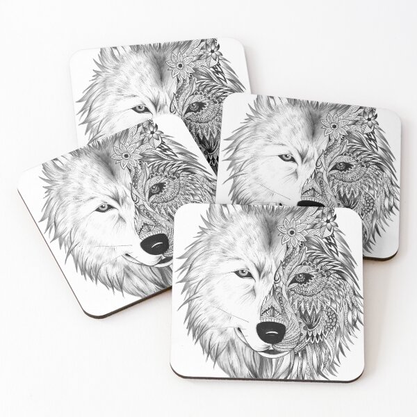 Item preview, Dibujo detallado de lobo con media flor designed and sold by SAMNagy.