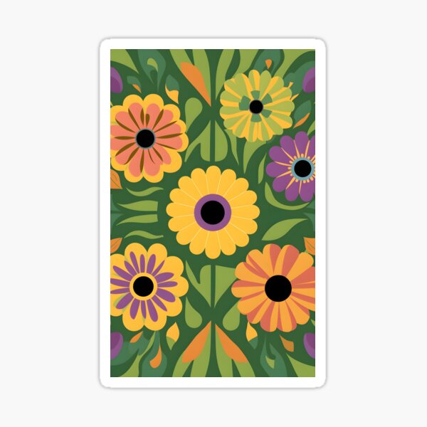 Item preview, Scandinavian Folk Art Flowers – Bold 70s Nordic Floral Garden on Dark Green by heidiannemorris designed and sold by FOLK ART FUSION by heidiannemorris.