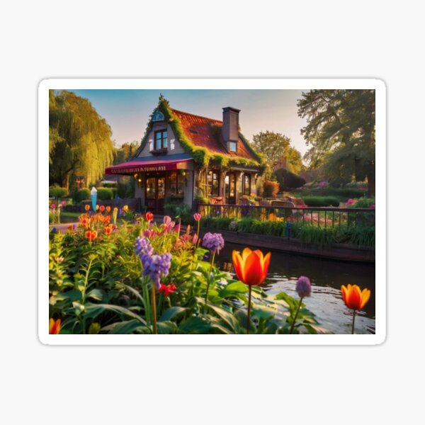 Item preview, Enchanted Dutch Restaurant by the Flower-Lined Canal designed and sold by BlareBlare.