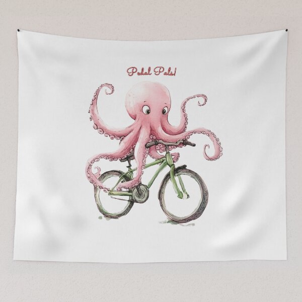 Item preview, Pink Octopus on Green Bicycle Pedal Pals – Whimsical T-Shirt, Cute Sticker with Watercolor Octopus Design designed and sold by Zentuary.