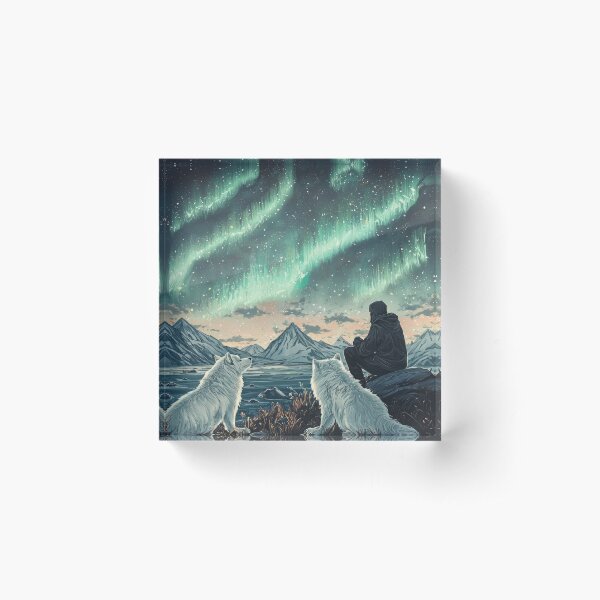 Item preview, Northern Lights with Wolves – Arctic Spirit Animal Landscape Art designed and sold by viking75store.