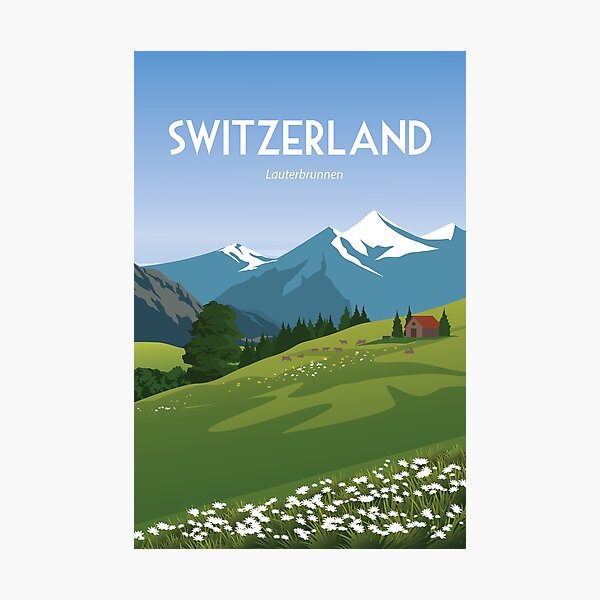 Item preview, Switzerland Lauterbrunnen Swiss Alps travel poster sticker designed and sold by Arctic frame studio.