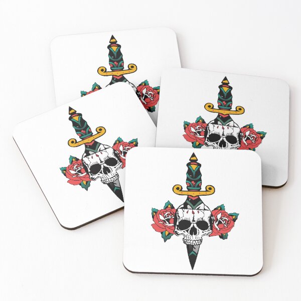 Item preview, dague tete de mort crane couteau poignard rose fleur old school tattoo designed and sold by Achille3777.