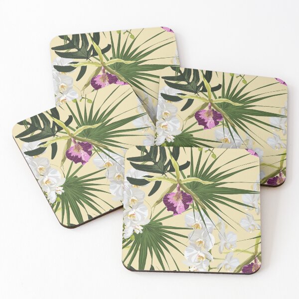 Item preview, Tropical orchid flowers and exotic leaves on vintage background. designed and sold by MatyKotiv.