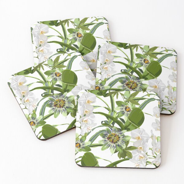 Item preview, Tropical orchid flowers and exotic passiflora on white background. designed and sold by MatyKotiv.