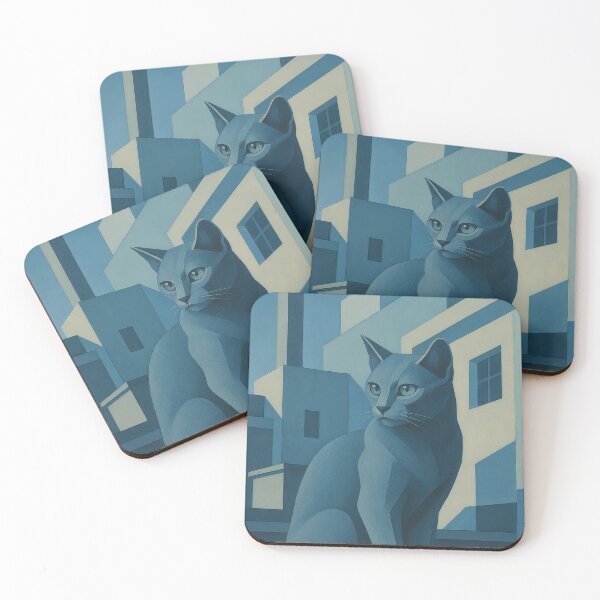 Item preview, Russian Blue Cat in Urban Precisionism designed and sold by LesChatsArt.