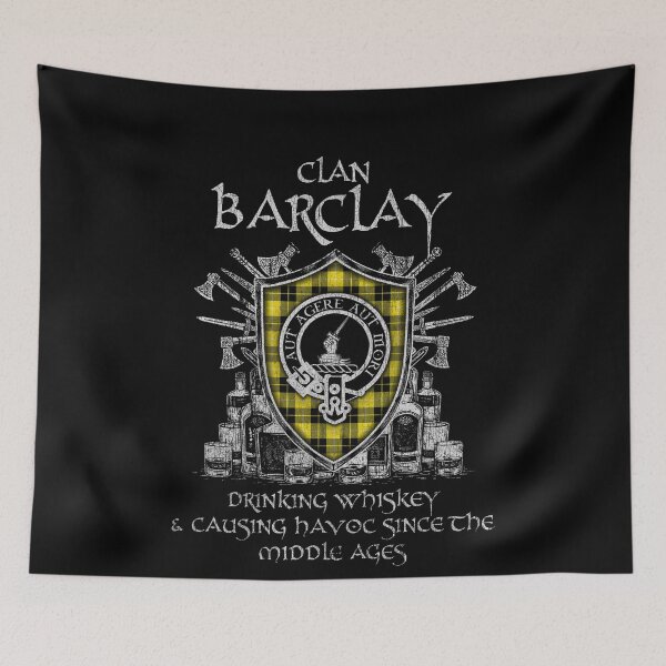 Item preview, Clan Barclay  drinking whiskey and causing havoc heritage crest tartan plaid designed and sold by Clan1093.