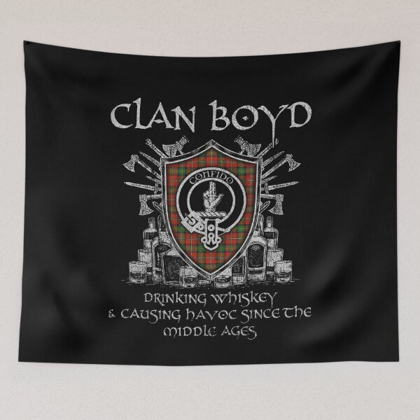 Item preview, Clan Boyd drinking whiskey and causing havoc heritage crest tartan plaid designed and sold by Clan1093.