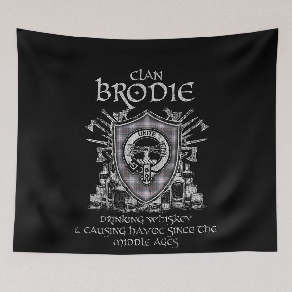 Item preview, Clan Brodie Silver drinking whiskey and causing havoc heritage crest tartan plaid designed and sold by Clan1093.